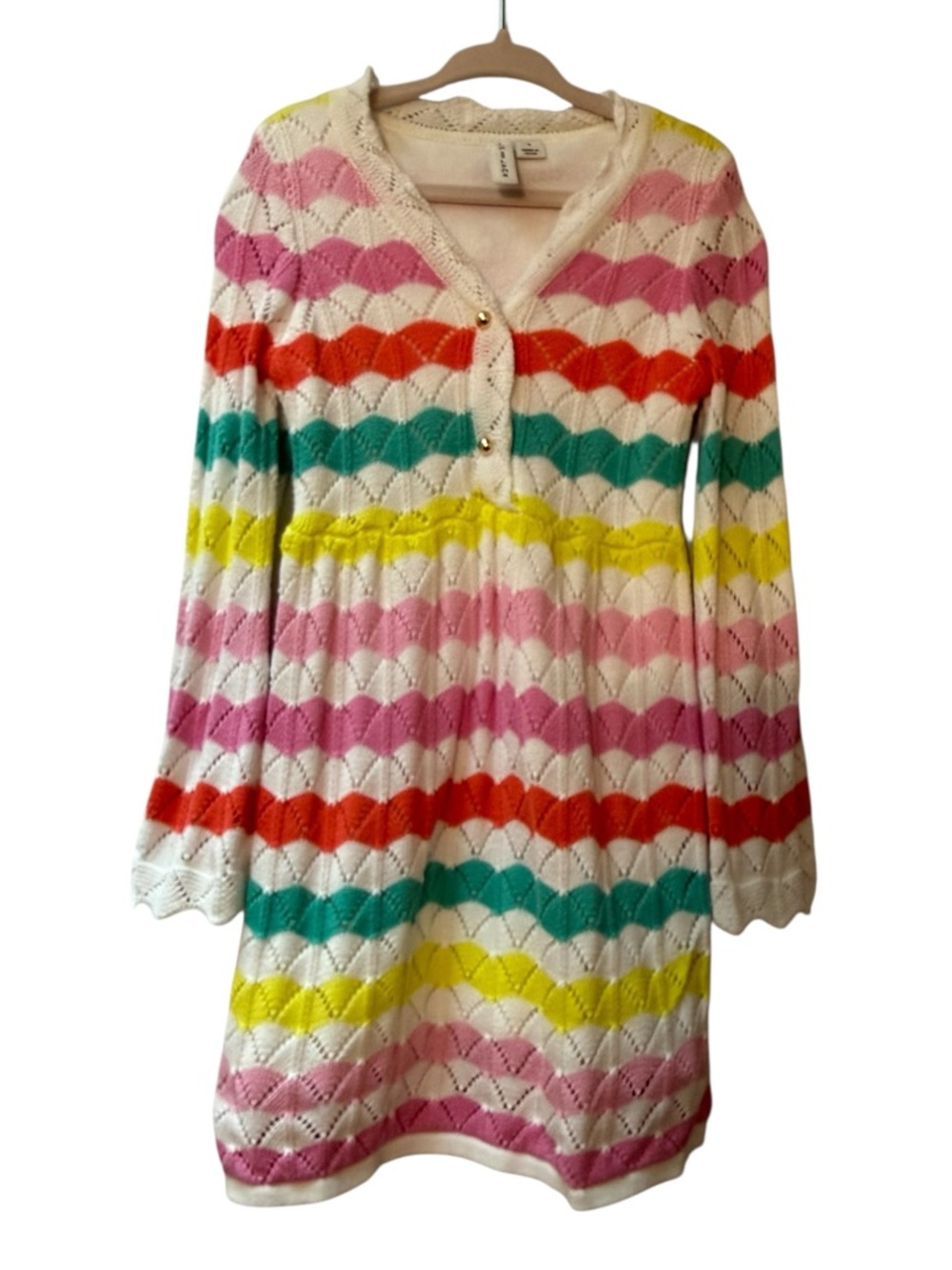 Janie and Jack Girls Wavy Crochet Long Sleeve Dress 
Size: 4